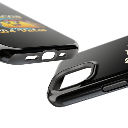 Black iPhone 16 magnetic phone case featuring a playful 'Tacos B4 Vatos' design with a cheerful taco character holding a frothy beer mug. Perfect for taco lovers who want a fun and unique phone accessory.