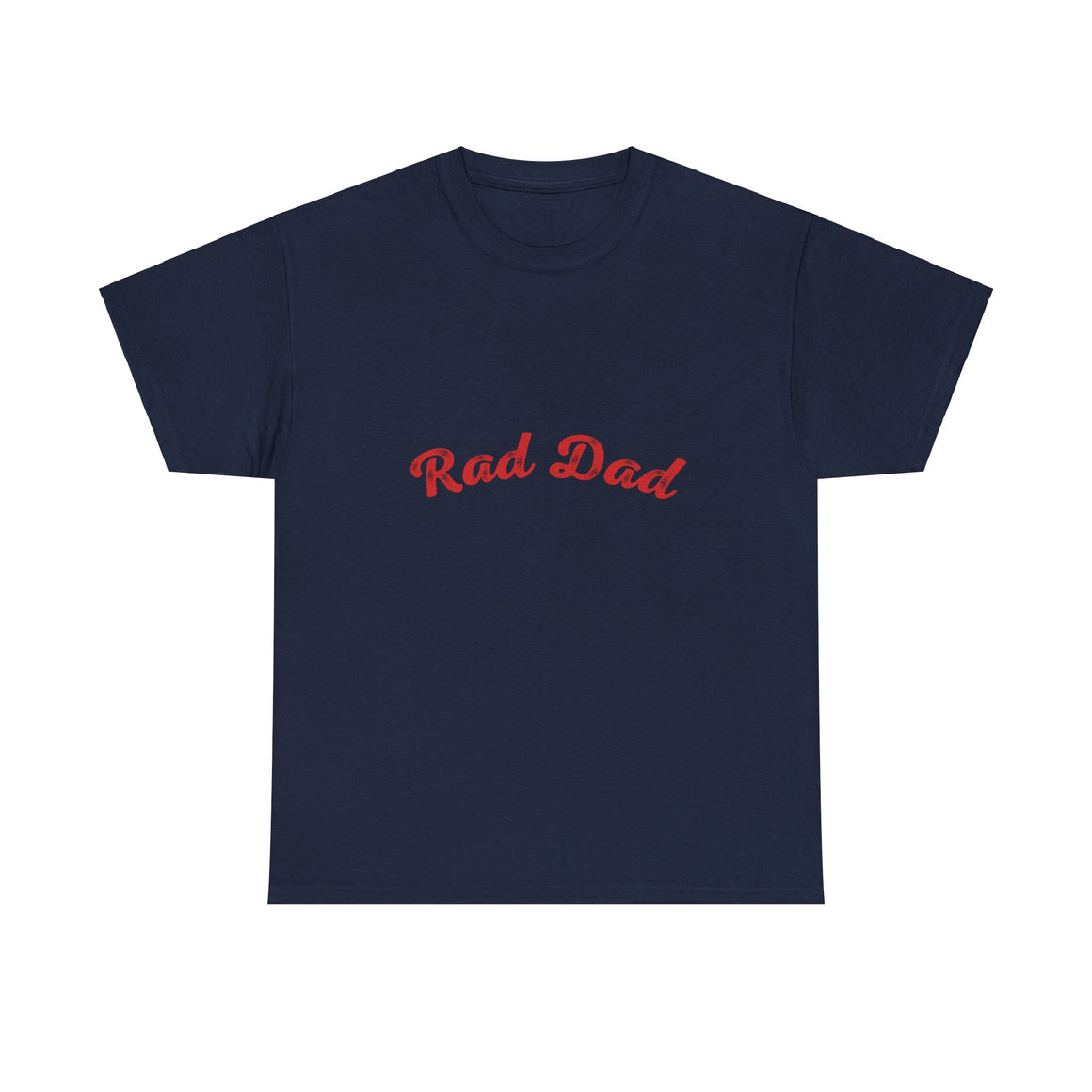 A Man standing ooutside wearing a t shirt with a Red Rad Dad Graphic on the front