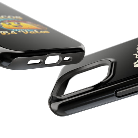 Black iPhone 16 magnetic phone case featuring a playful 'Tacos B4 Vatos' design with a cheerful taco character holding a frothy beer mug. Perfect for taco lovers who want a fun and unique phone accessory.