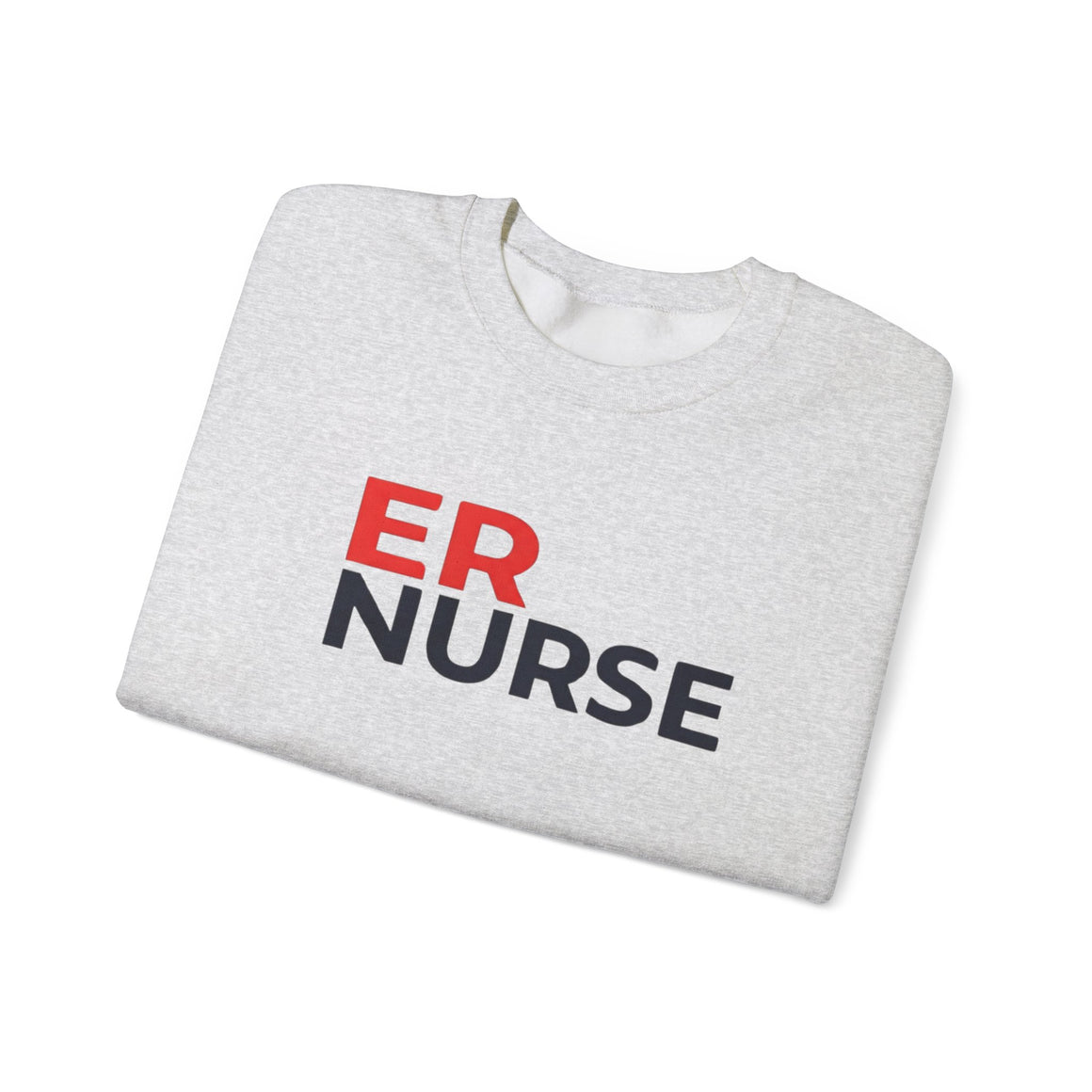 A folded light gray ER Nurse Sweatshirt with the design visible, displayed against a white background.