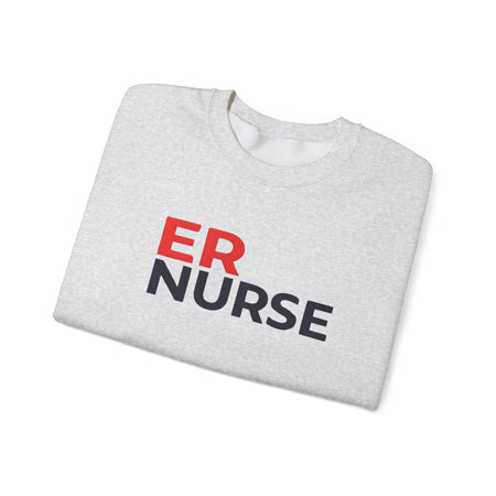 A folded light gray ER Nurse Sweatshirt with the design visible, displayed against a white background.