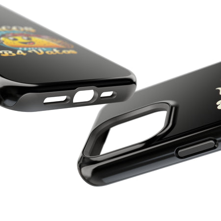 Black iPhone 16 magnetic phone case featuring a playful 'Tacos B4 Vatos' design with a cheerful taco character holding a frothy beer mug. Perfect for taco lovers who want a fun and unique phone accessory.