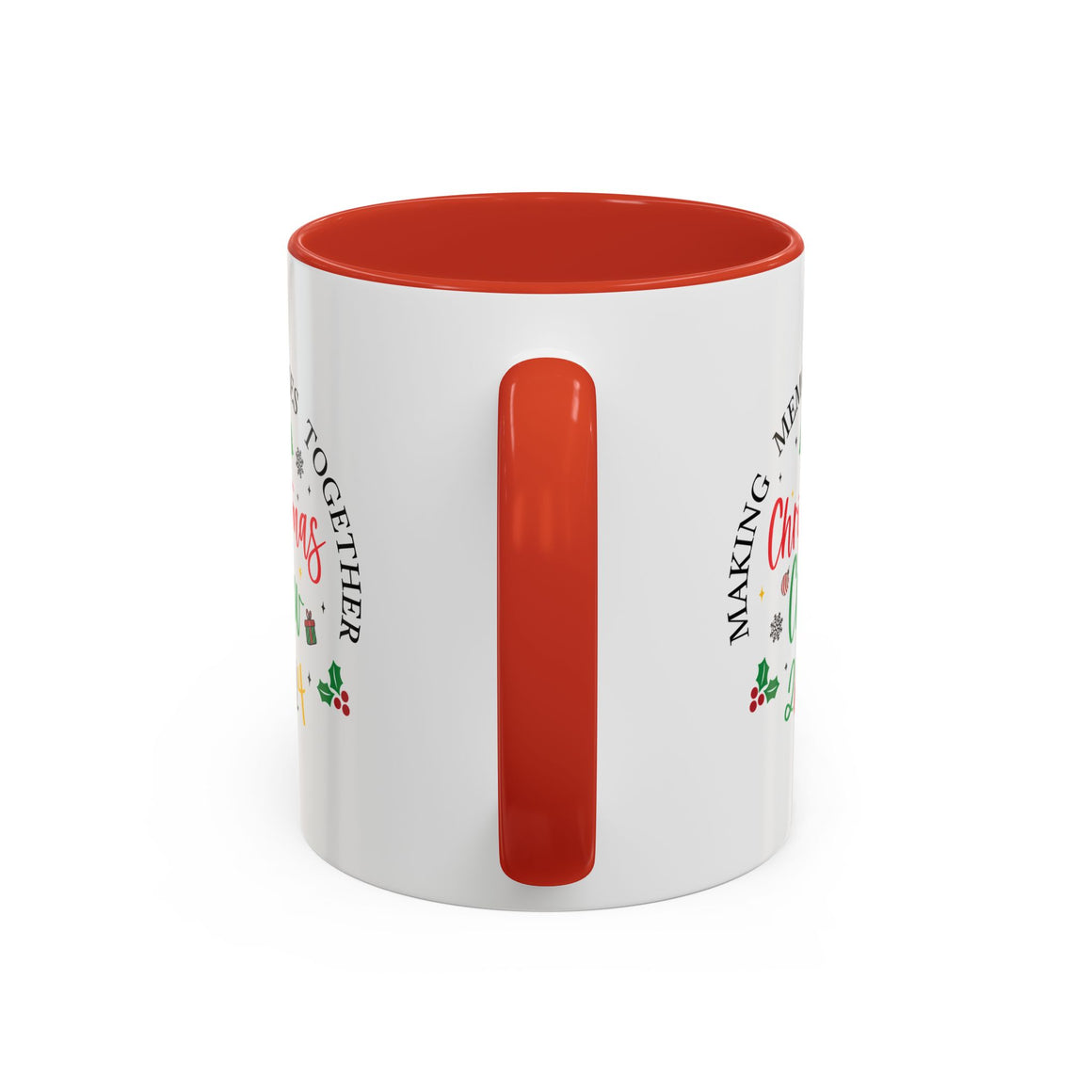 Festive coffee cup design featuring the text 'Christmas Crew 2024' in red and green with holiday elements like Christmas trees, holly, ornaments, and a gift box. Perfect for holiday gatherings and festive cheer.