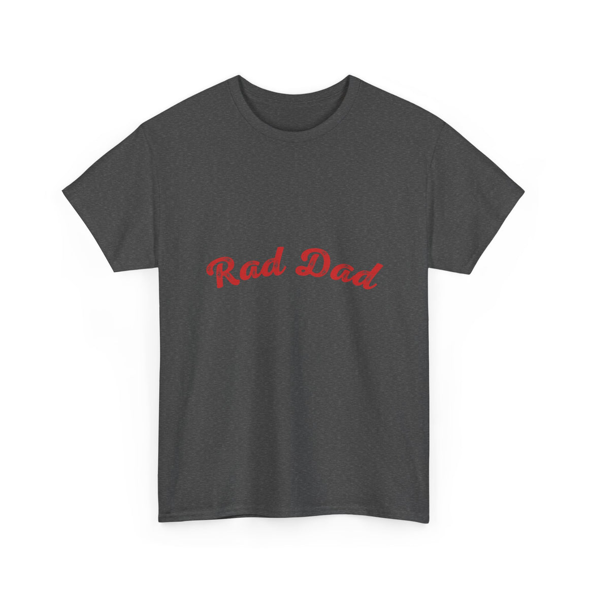 A Man standing ooutside wearing a t shirt with a Red Rad Dad Graphic on the front