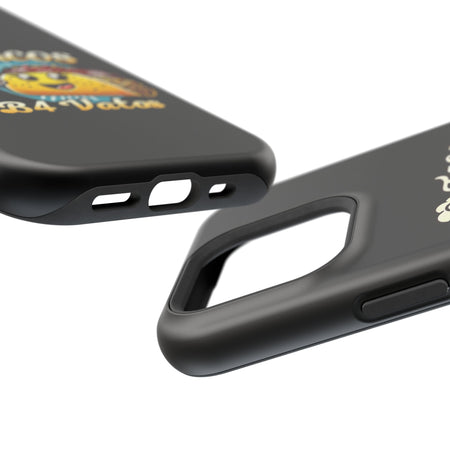 Black iPhone 16 magnetic phone case featuring a playful 'Tacos B4 Vatos' design with a cheerful taco character holding a frothy beer mug. Perfect for taco lovers who want a fun and unique phone accessory.