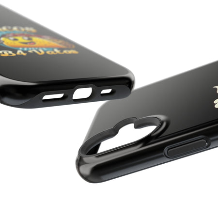 Black iPhone 16 magnetic phone case featuring a playful 'Tacos B4 Vatos' design with a cheerful taco character holding a frothy beer mug. Perfect for taco lovers who want a fun and unique phone accessory.