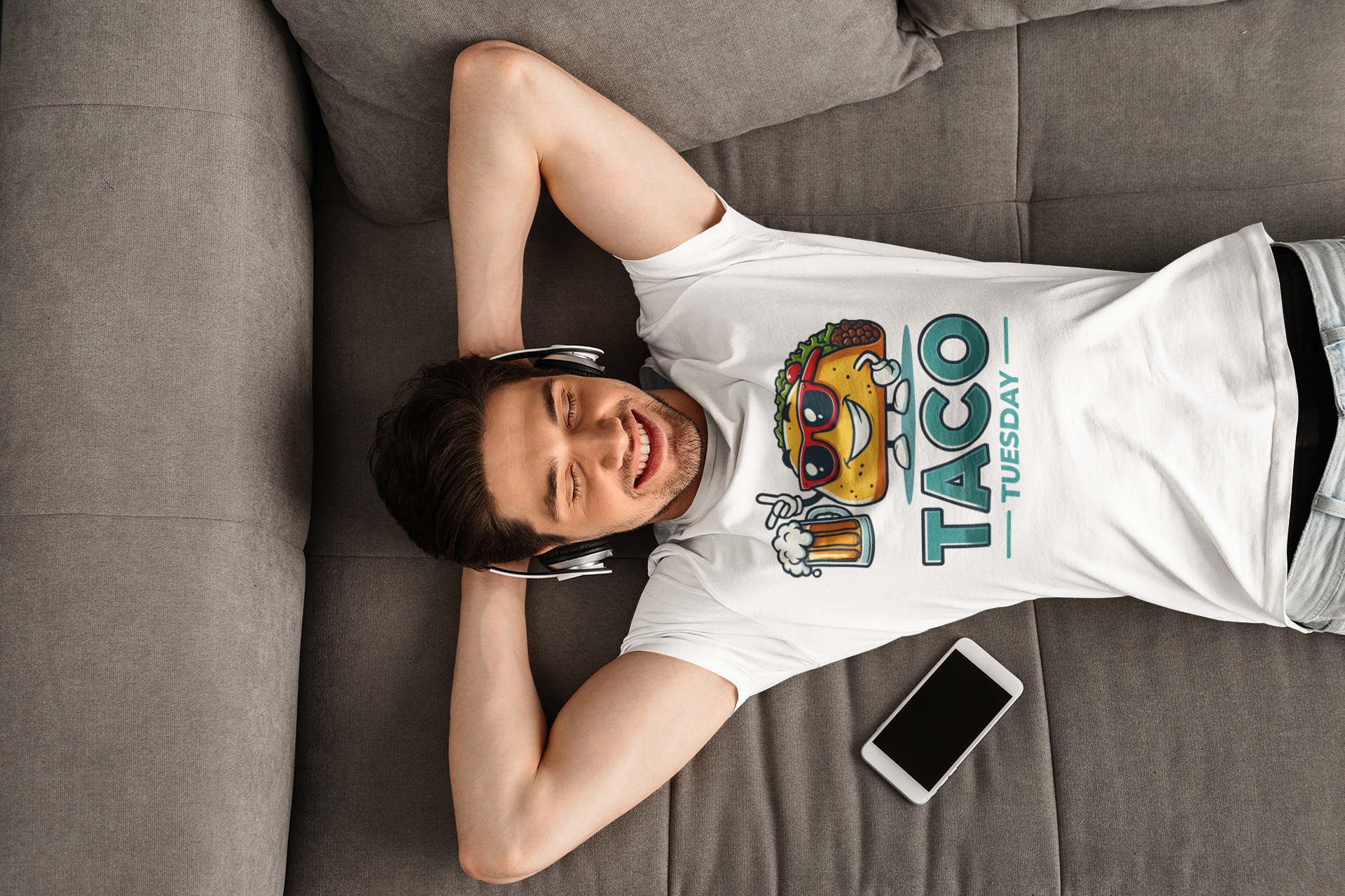 White Taco Tuesday' t-shirt featuring a fun taco character wearing sunglasses and holding a frothy beer mug. Perfect for celebrating Taco Tuesday in a playful, foodie-inspired style.