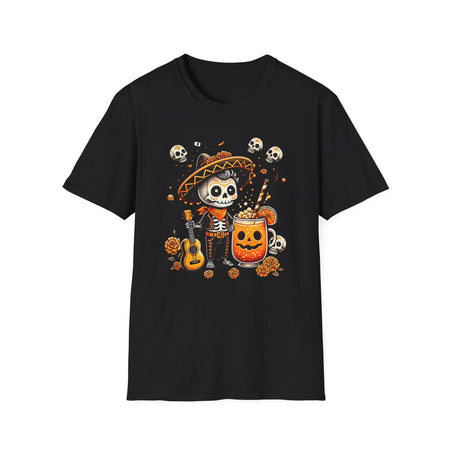 day of the dead mariachi skeleton unisex soft style t shirt festive dia de los muertos graphic tee