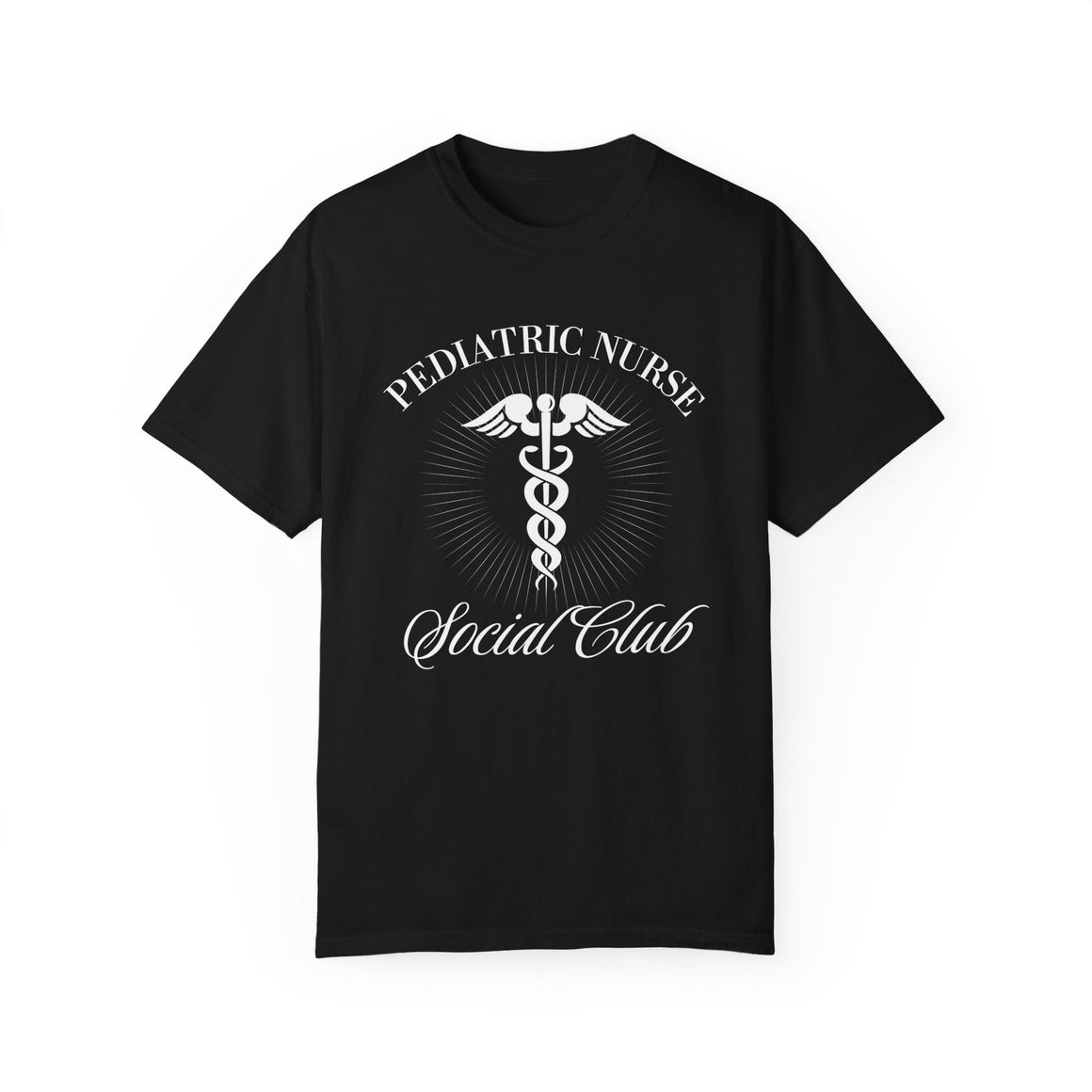 pediatric nurse social club unisex garment dyed t shirt