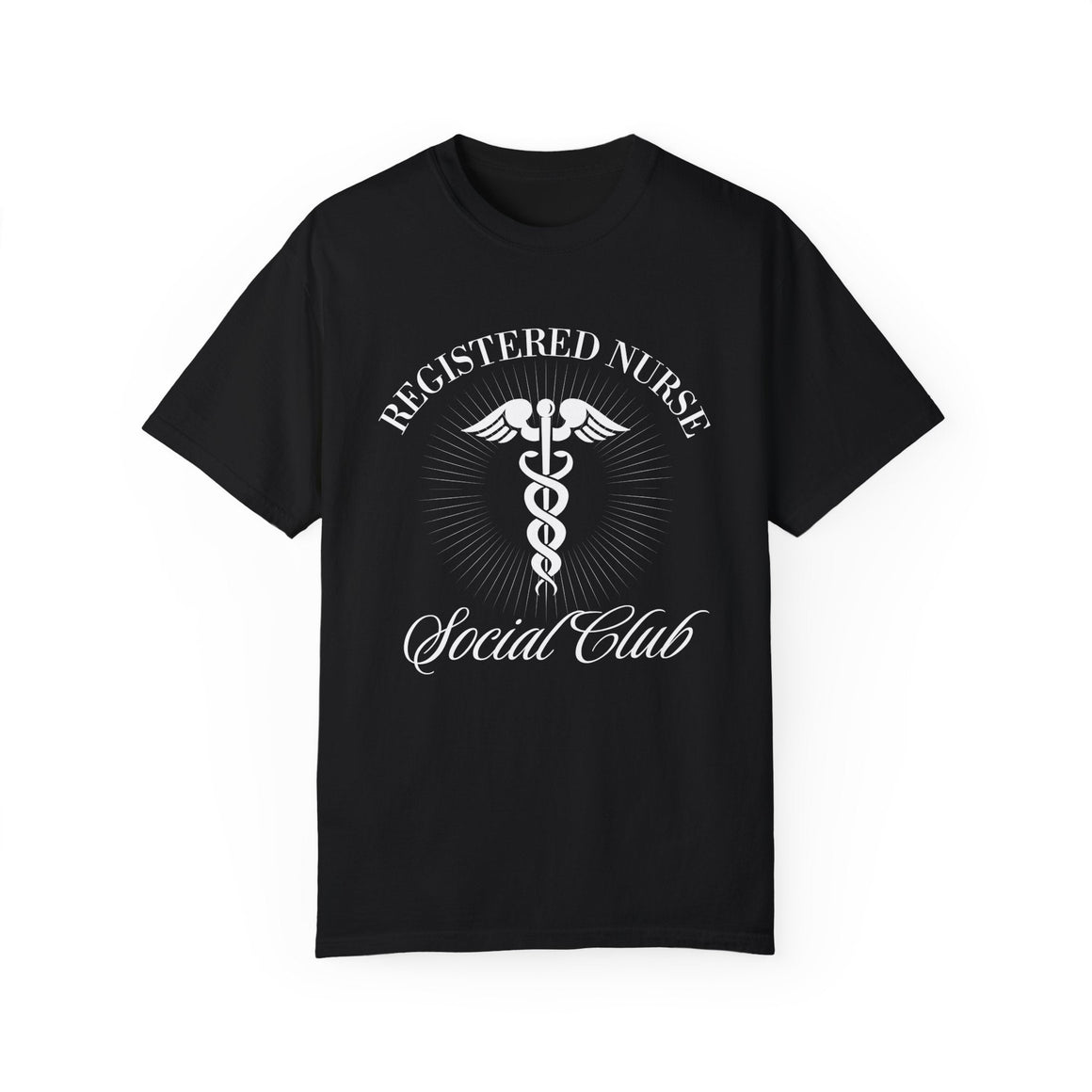 registered nurse social club unisex garment dyed t shirt