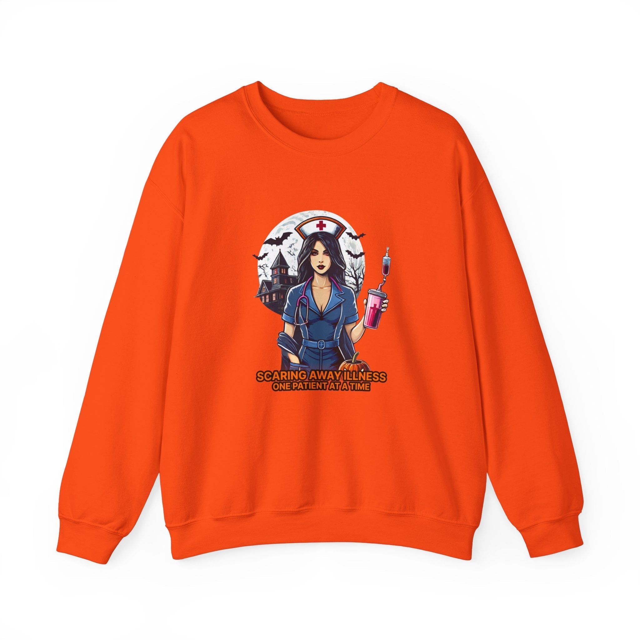 unisex halloween nurse sweatshirt scaring away illness design cozy and durable crewneck