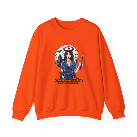 unisex halloween nurse sweatshirt scaring away illness design cozy and durable crewneck